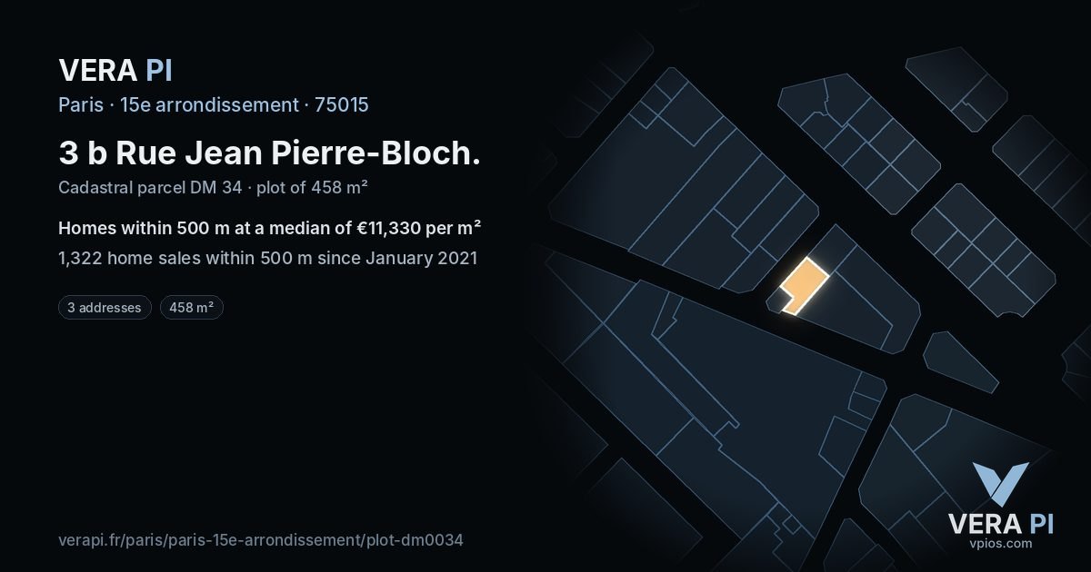 3 b Rue Jean Pierre-Bloch, 15e arrondissement at night – the plot lit, the parcels around coloured by the prices near them