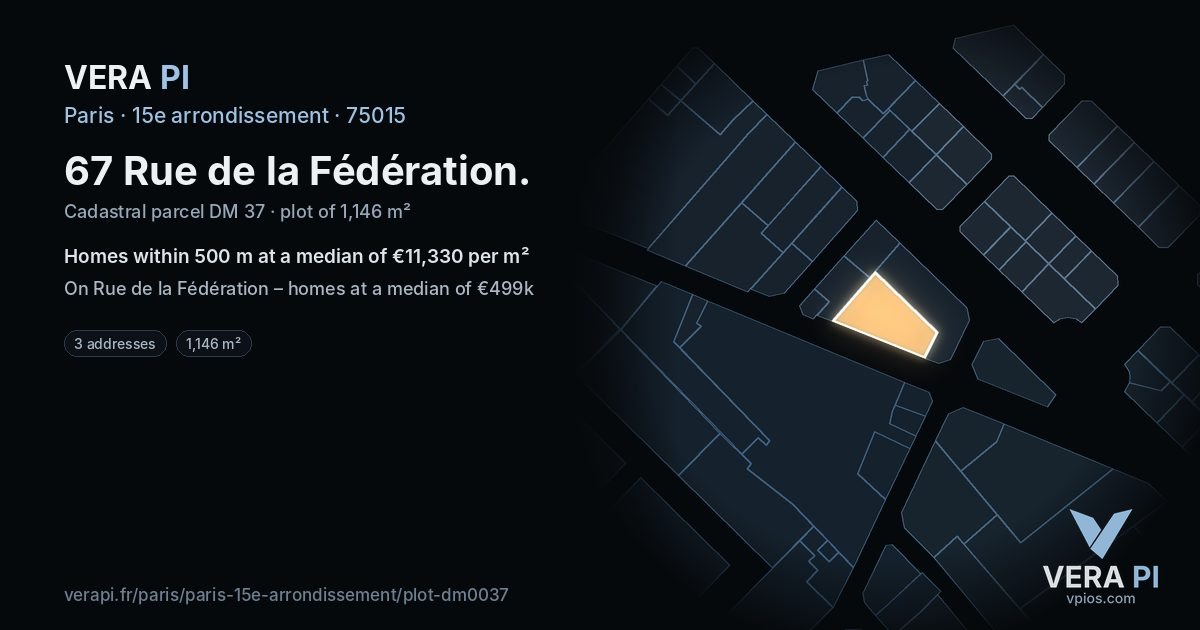 67 Rue de la Fédération, 15e arrondissement at night – the plot lit, the parcels around coloured by the prices near them
