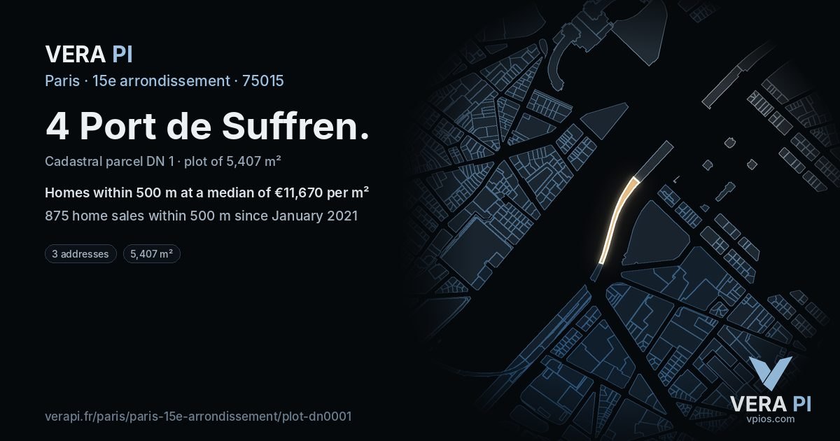 4 Port de Suffren, 15e arrondissement at night – the plot lit, the parcels around coloured by the prices near them