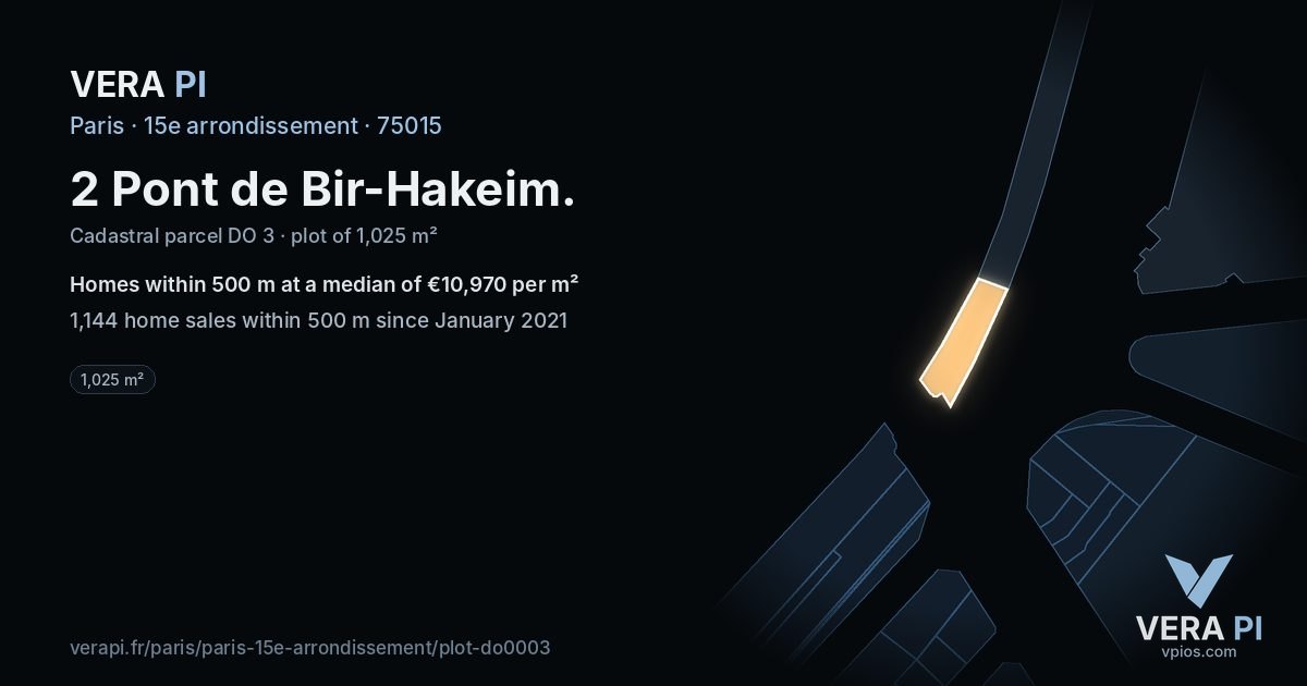 2 Pont de Bir-Hakeim, 15e arrondissement at night – the plot lit, the parcels around coloured by the prices near them