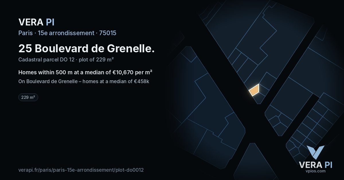25 Boulevard de Grenelle, 15e arrondissement at night – the plot lit, the parcels around coloured by the prices near them