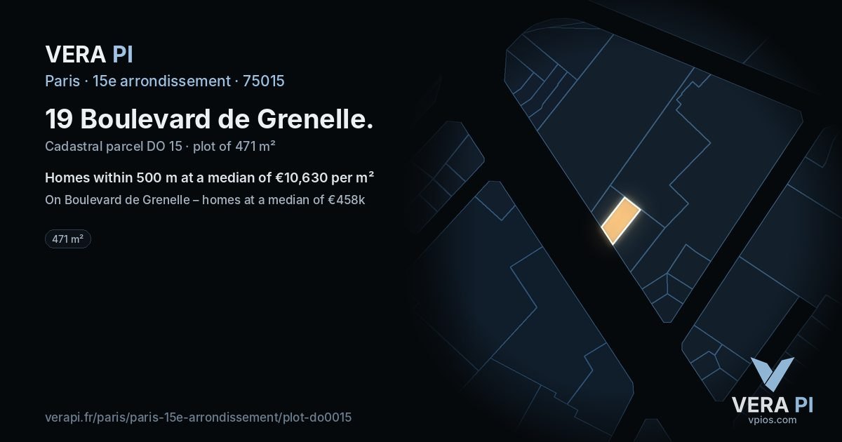 19 Boulevard de Grenelle, 15e arrondissement at night – the plot lit, the parcels around coloured by the prices near them