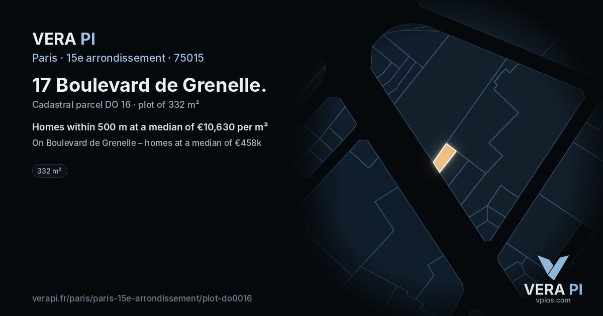 17 Boulevard de Grenelle, 15e arrondissement at night – the plot lit, the parcels around coloured by the prices near them