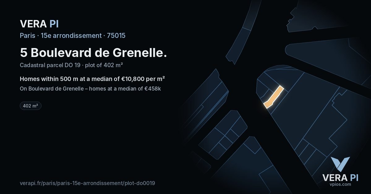 5 Boulevard de Grenelle, 15e arrondissement at night – the plot lit, the parcels around coloured by the prices near them