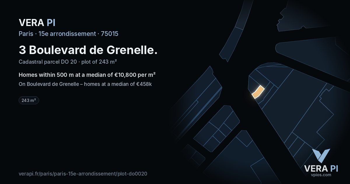 3 Boulevard de Grenelle, 15e arrondissement at night – the plot lit, the parcels around coloured by the prices near them