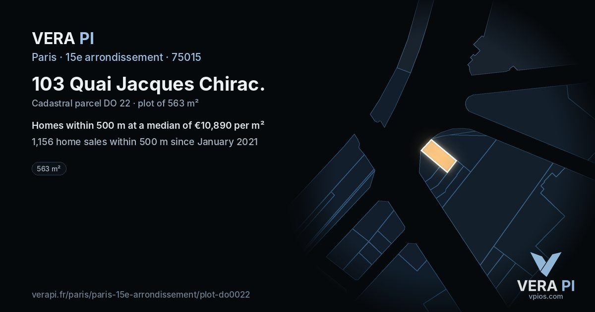 103 Quai Jacques Chirac, 15e arrondissement at night – the plot lit, the parcels around coloured by the prices near them