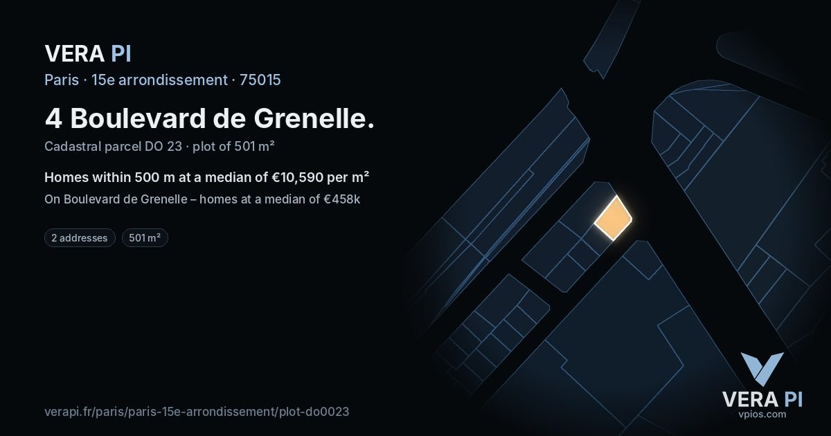 4 Boulevard de Grenelle, 15e arrondissement at night – the plot lit, the parcels around coloured by the prices near them
