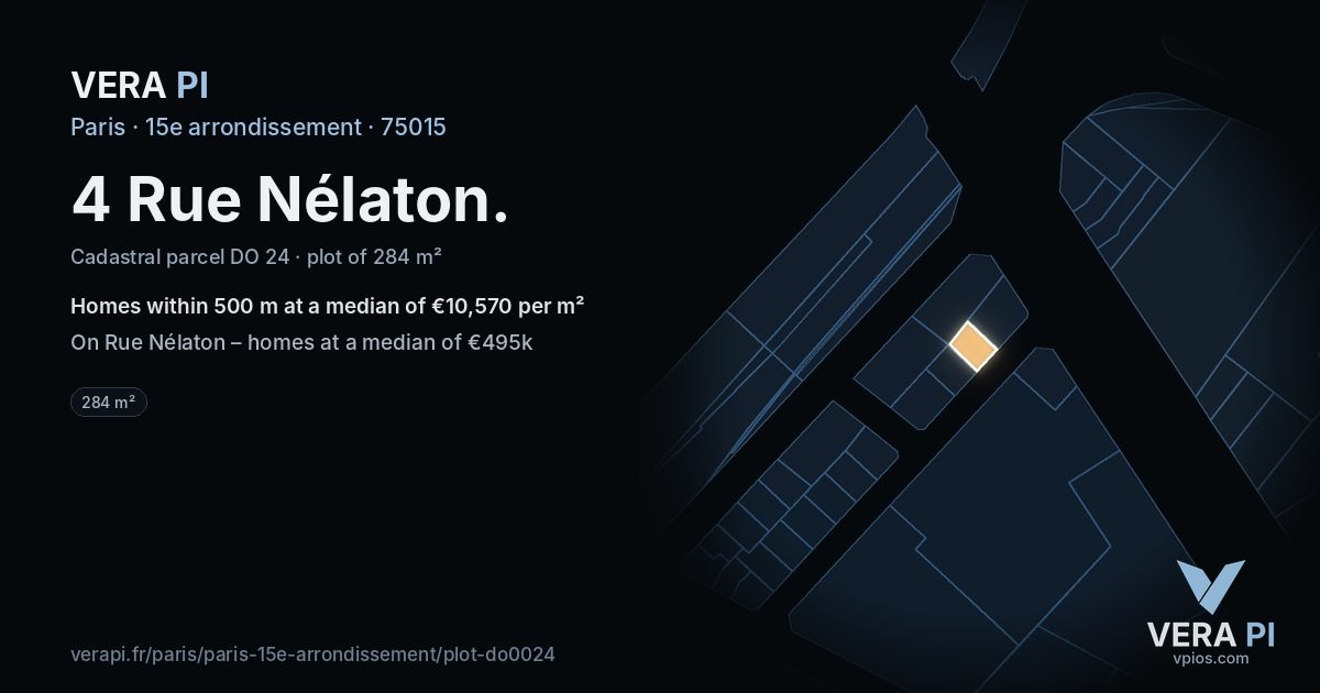 4 Rue Nélaton, 15e arrondissement at night – the plot lit, the parcels around coloured by the prices near them