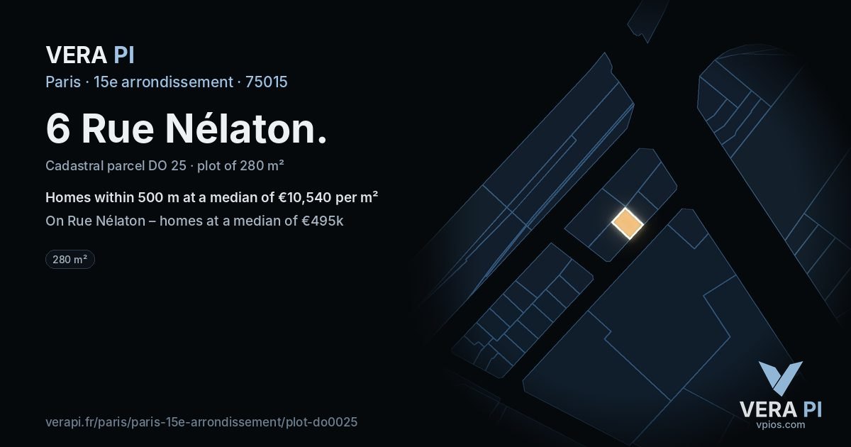 6 Rue Nélaton, 15e arrondissement at night – the plot lit, the parcels around coloured by the prices near them