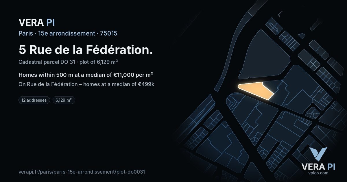 5 Rue de la Fédération, 15e arrondissement at night – the plot lit, the parcels around coloured by the prices near them