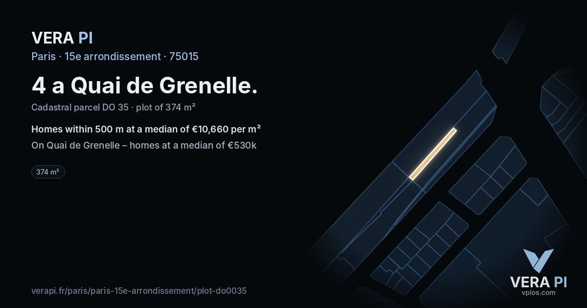 4 a Quai de Grenelle, 15e arrondissement at night – the plot lit, the parcels around coloured by the prices near them