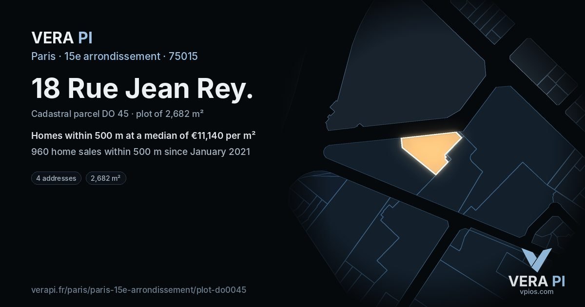 18 Rue Jean Rey, 15e arrondissement at night – the plot lit, the parcels around coloured by the prices near them