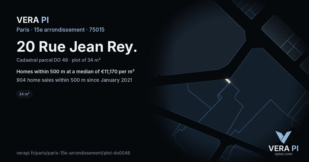 20 Rue Jean Rey, 15e arrondissement at night – the plot lit, the parcels around coloured by the prices near them
