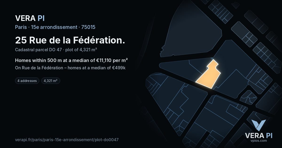 25 Rue de la Fédération, 15e arrondissement at night – the plot lit, the parcels around coloured by the prices near them