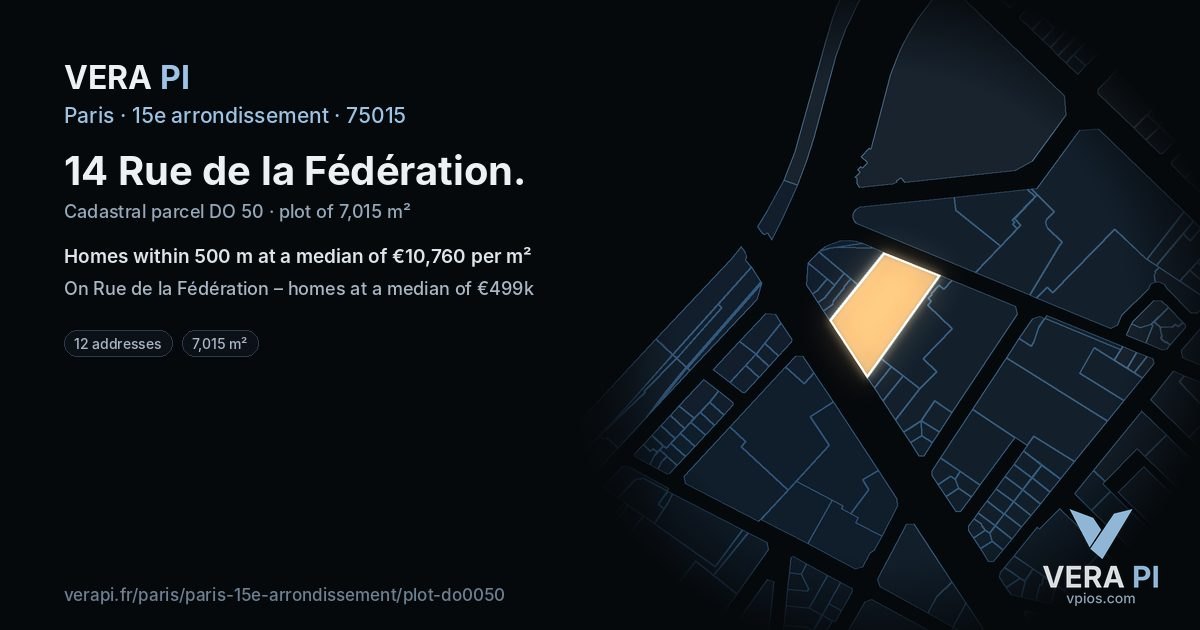 14 Rue de la Fédération, 15e arrondissement at night – the plot lit, the parcels around coloured by the prices near them
