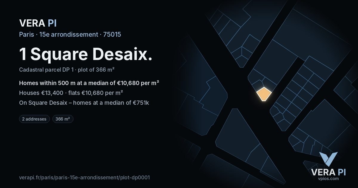1 Square Desaix, 15e arrondissement at night – the plot lit, the parcels around coloured by the prices near them