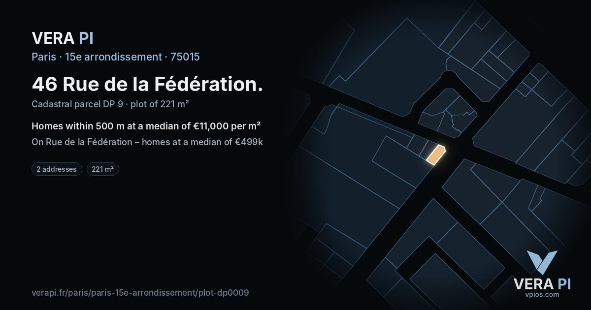 46 Rue de la Fédération, 15e arrondissement at night – the plot lit, the parcels around coloured by the prices near them