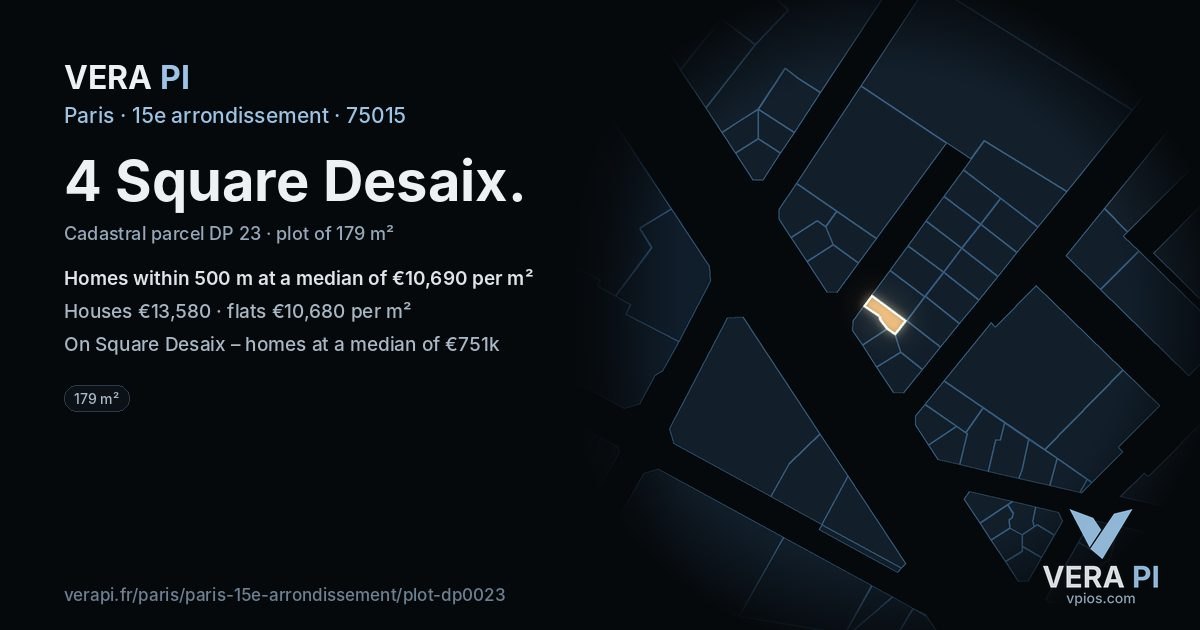 4 Square Desaix, 15e arrondissement at night – the plot lit, the parcels around coloured by the prices near them