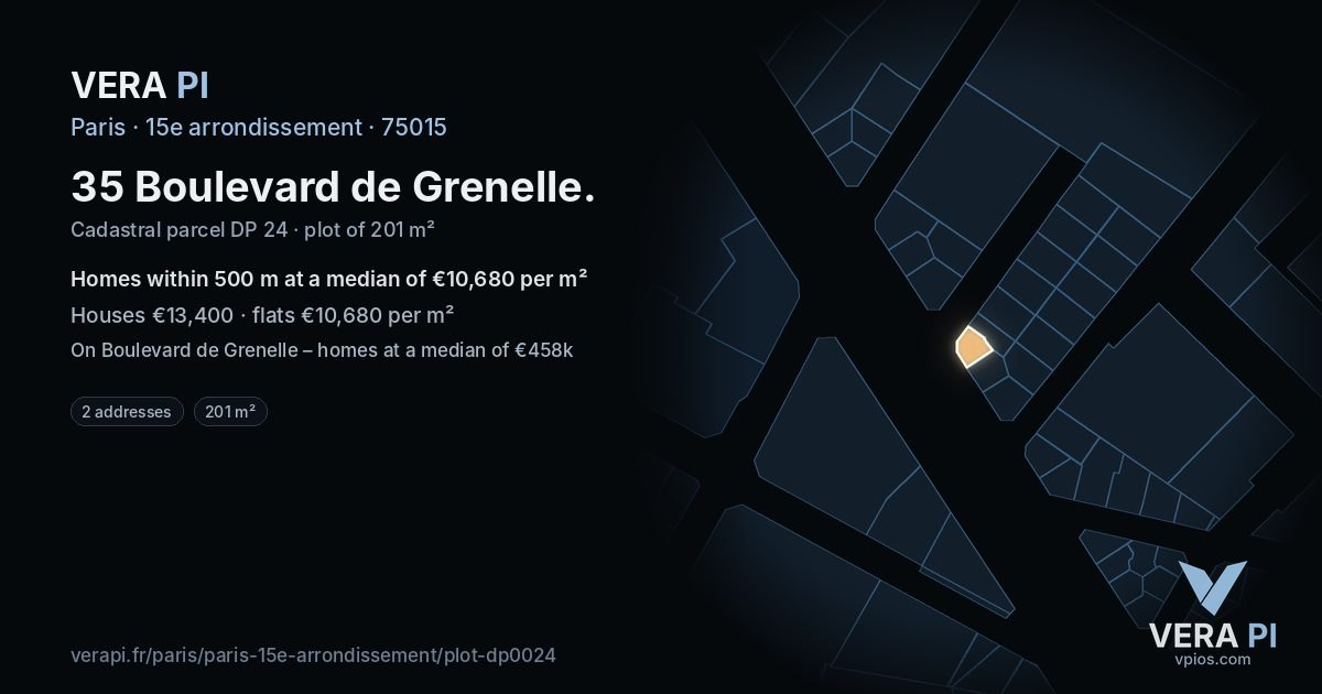 35 Boulevard de Grenelle, 15e arrondissement at night – the plot lit, the parcels around coloured by the prices near them