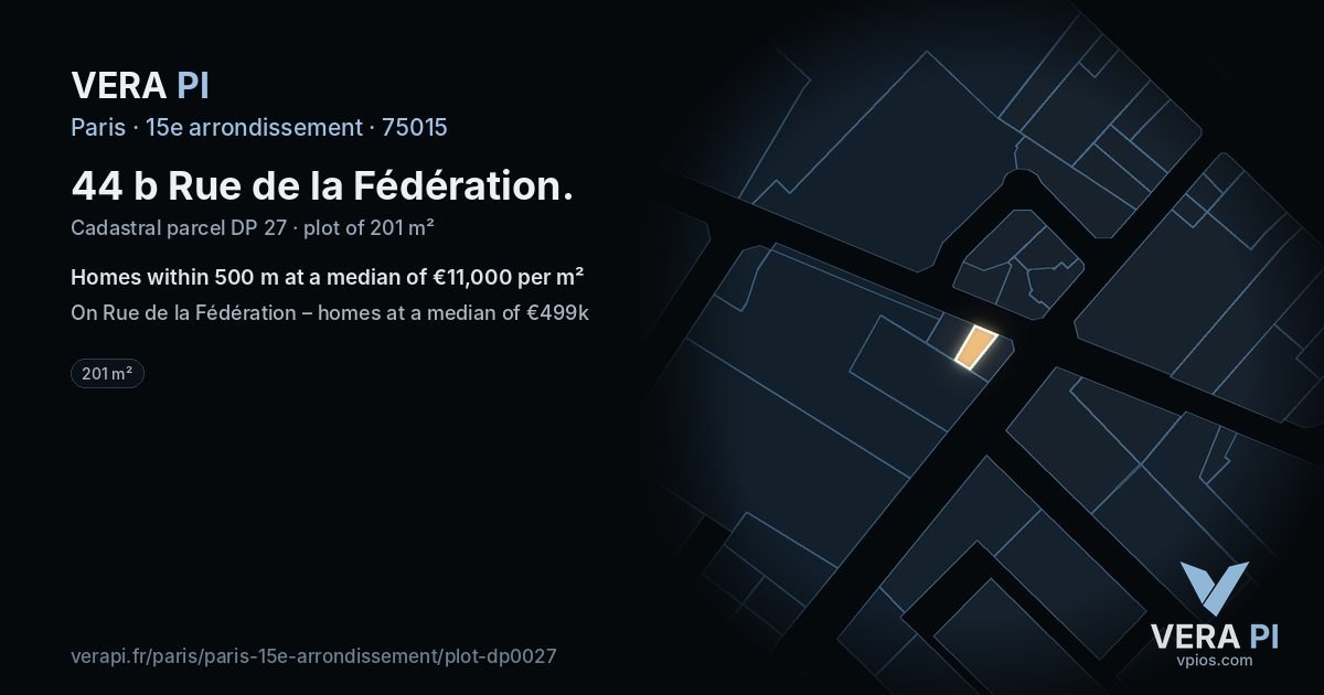 44 b Rue de la Fédération, 15e arrondissement at night – the plot lit, the parcels around coloured by the prices near them