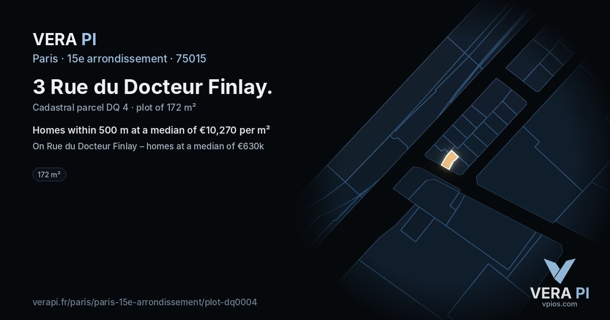 3 Rue du Docteur Finlay, 15e arrondissement at night – the plot lit, the parcels around coloured by the prices near them