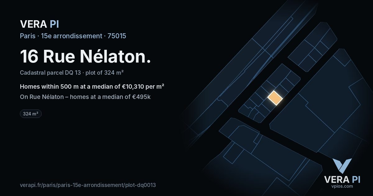16 Rue Nélaton, 15e arrondissement at night – the plot lit, the parcels around coloured by the prices near them
