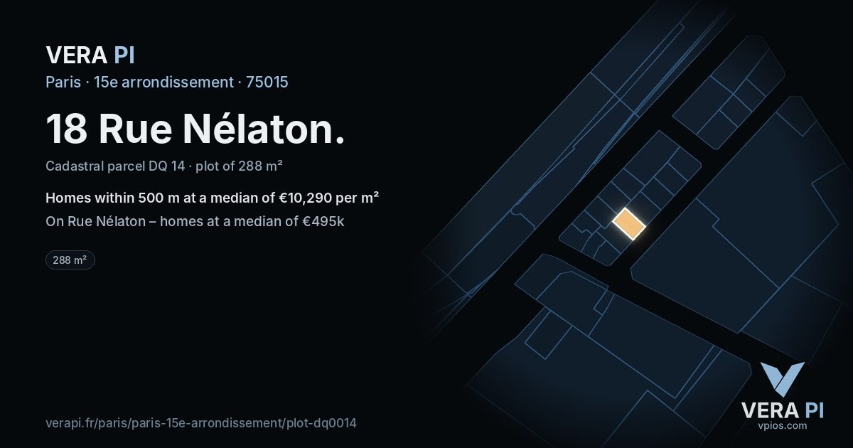 18 Rue Nélaton, 15e arrondissement at night – the plot lit, the parcels around coloured by the prices near them