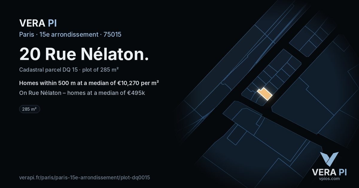 20 Rue Nélaton, 15e arrondissement at night – the plot lit, the parcels around coloured by the prices near them