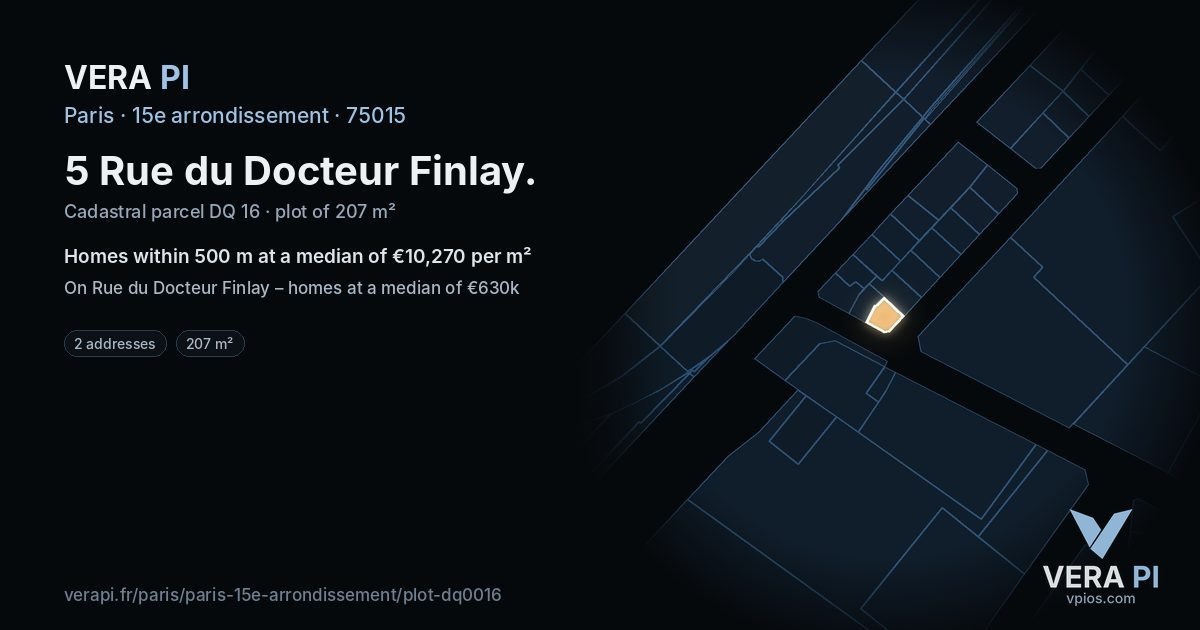 5 Rue du Docteur Finlay, 15e arrondissement at night – the plot lit, the parcels around coloured by the prices near them