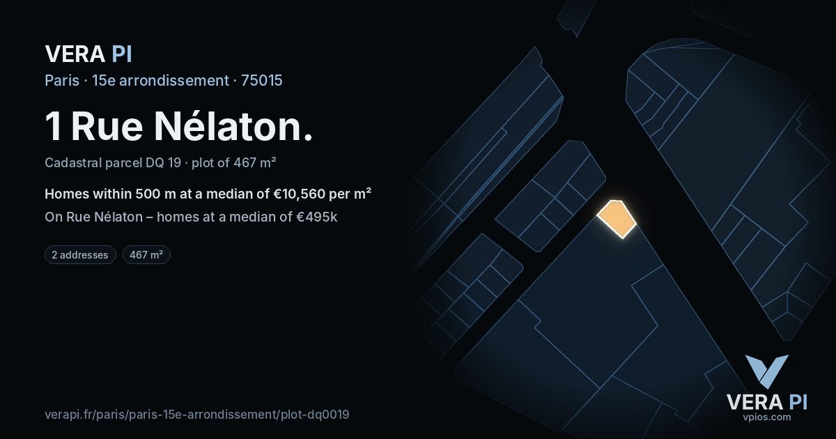 1 Rue Nélaton, 15e arrondissement at night – the plot lit, the parcels around coloured by the prices near them