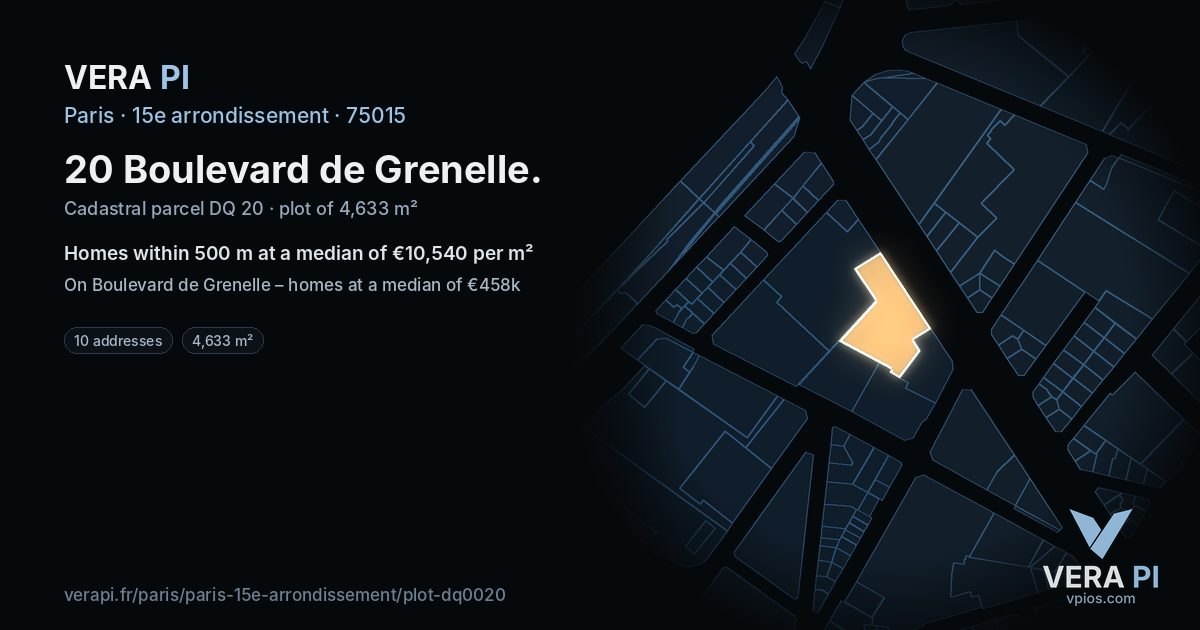 20 Boulevard de Grenelle, 15e arrondissement at night – the plot lit, the parcels around coloured by the prices near them