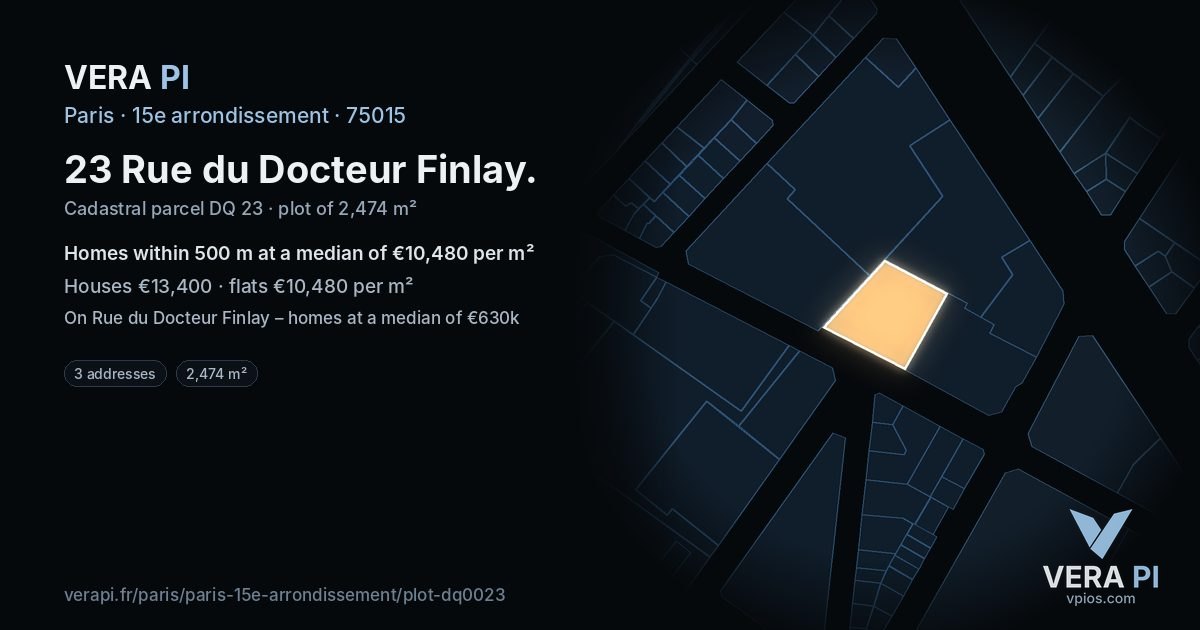 23 Rue du Docteur Finlay, 15e arrondissement at night – the plot lit, the parcels around coloured by the prices near them