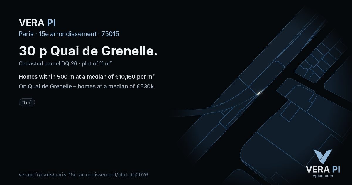 30 p Quai de Grenelle, 15e arrondissement at night – the plot lit, the parcels around coloured by the prices near them