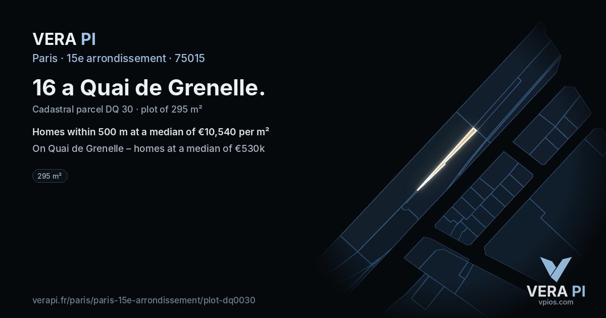 16 a Quai de Grenelle, 15e arrondissement at night – the plot lit, the parcels around coloured by the prices near them