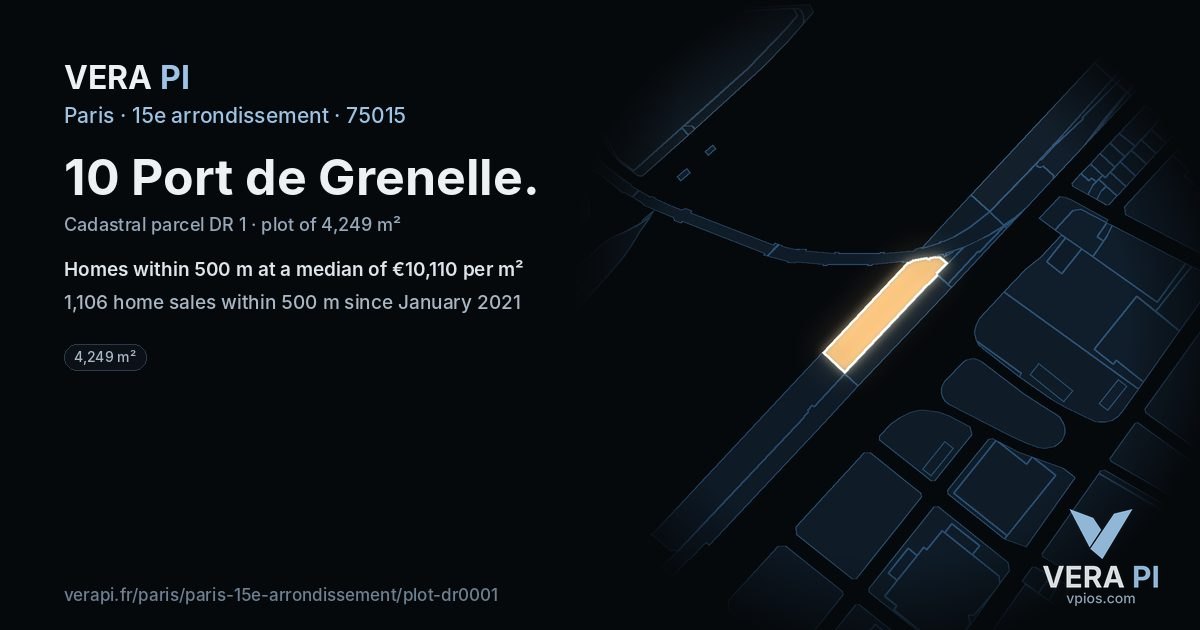 10 Port de Grenelle, 15e arrondissement at night – the plot lit, the parcels around coloured by the prices near them