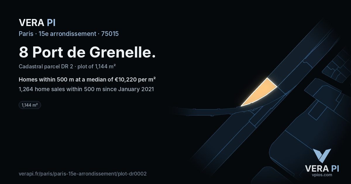 8 Port de Grenelle, 15e arrondissement at night – the plot lit, the parcels around coloured by the prices near them
