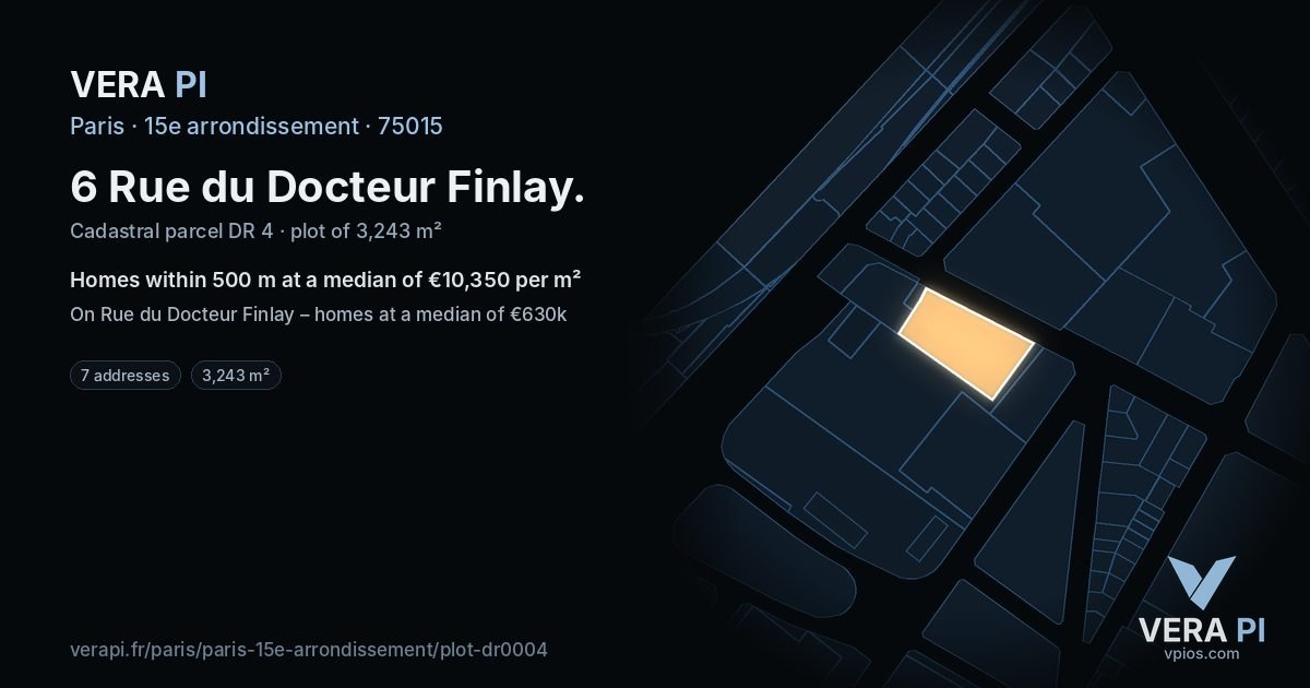 6 Rue du Docteur Finlay, 15e arrondissement at night – the plot lit, the parcels around coloured by the prices near them