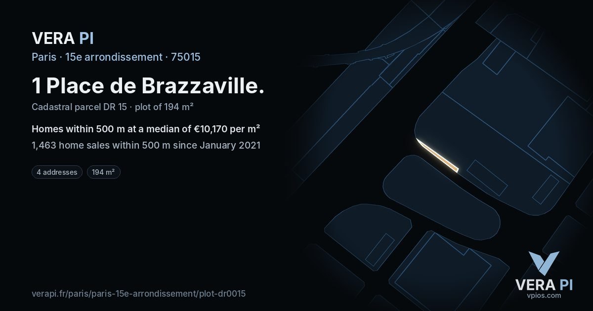 1 Place de Brazzaville, 15e arrondissement at night – the plot lit, the parcels around coloured by the prices near them