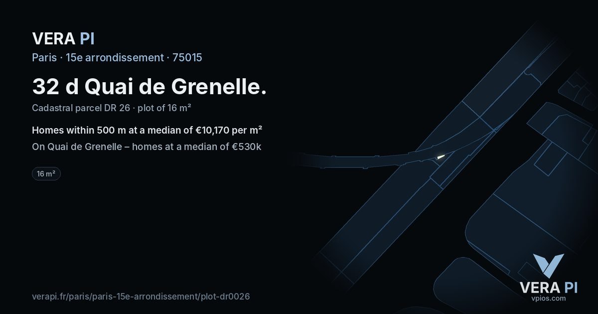 32 d Quai de Grenelle, 15e arrondissement at night – the plot lit, the parcels around coloured by the prices near them