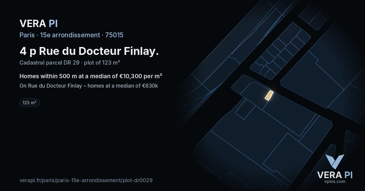 4 p Rue du Docteur Finlay, 15e arrondissement at night – the plot lit, the parcels around coloured by the prices near them
