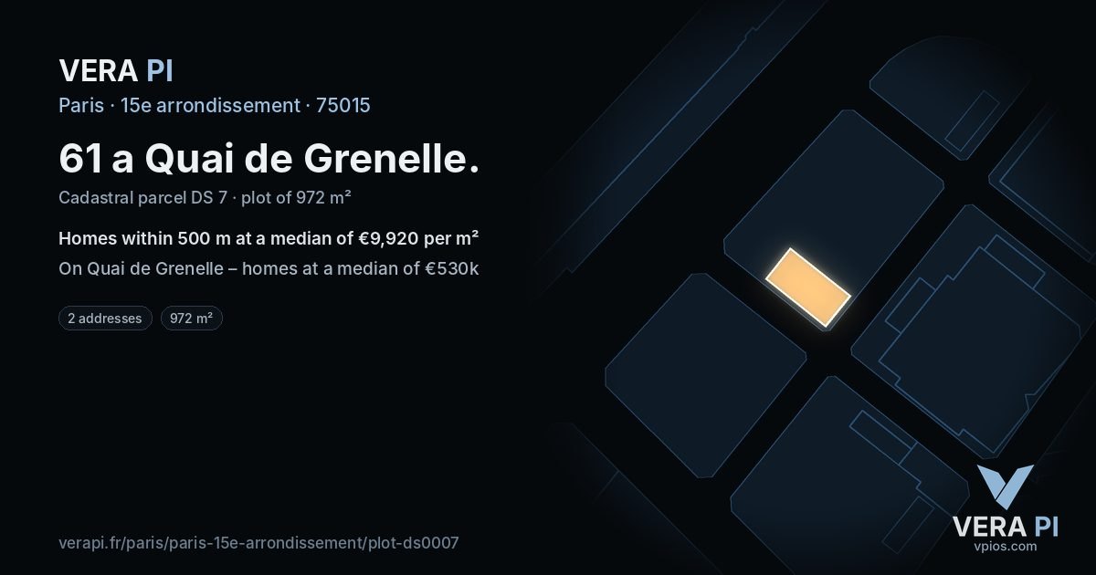 61 a Quai de Grenelle, 15e arrondissement at night – the plot lit, the parcels around coloured by the prices near them