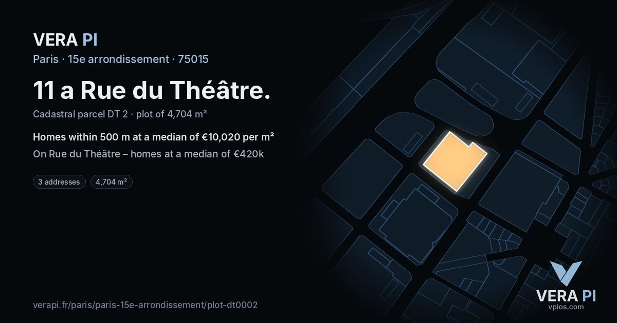11 a Rue du Théâtre, 15e arrondissement at night – the plot lit, the parcels around coloured by the prices near them