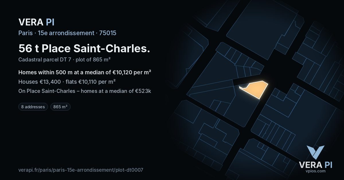 56 t Place Saint-Charles, 15e arrondissement at night – the plot lit, the parcels around coloured by the prices near them