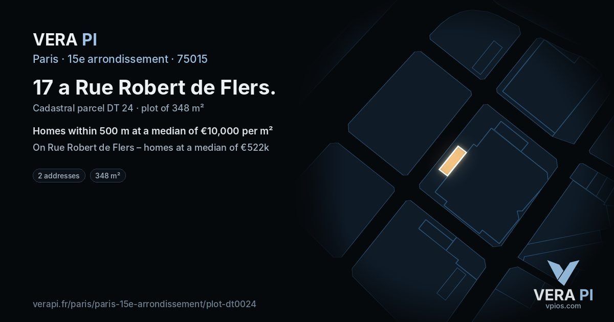 17 a Rue Robert de Flers, 15e arrondissement at night – the plot lit, the parcels around coloured by the prices near them