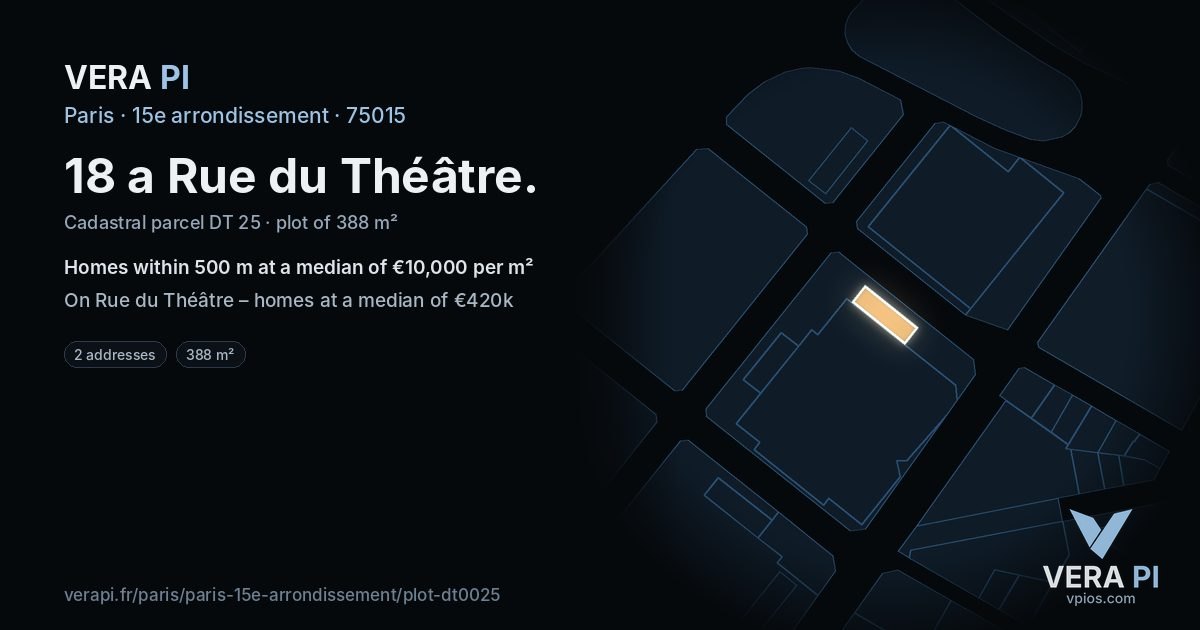 18 a Rue du Théâtre, 15e arrondissement at night – the plot lit, the parcels around coloured by the prices near them
