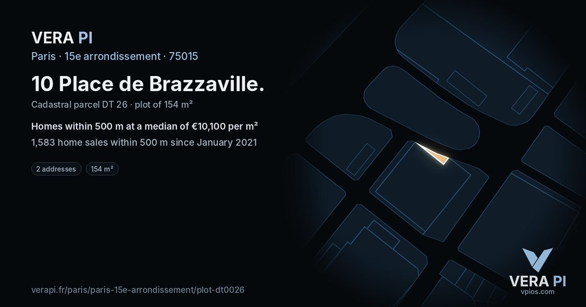10 Place de Brazzaville, 15e arrondissement at night – the plot lit, the parcels around coloured by the prices near them