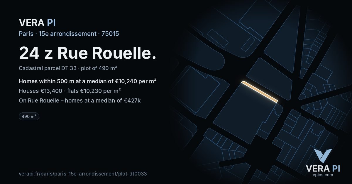 24 z Rue Rouelle, 15e arrondissement at night – the plot lit, the parcels around coloured by the prices near them