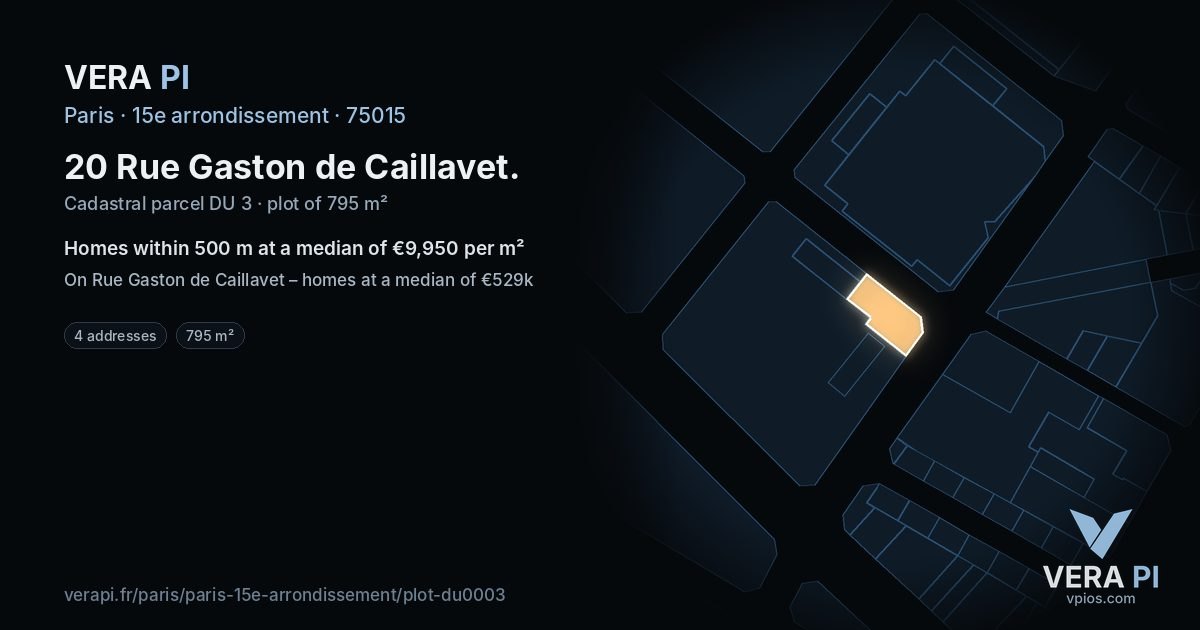 20 Rue Gaston de Caillavet, 15e arrondissement at night – the plot lit, the parcels around coloured by the prices near them