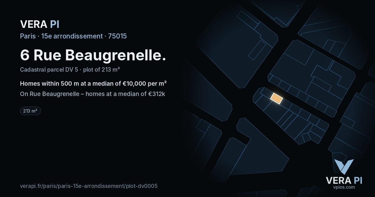 6 Rue Beaugrenelle, 15e arrondissement at night – the plot lit, the parcels around coloured by the prices near them