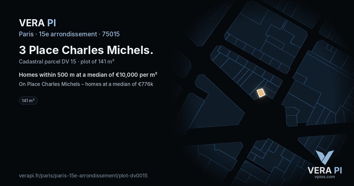 3 Place Charles Michels, 15e arrondissement at night – the plot lit, the parcels around coloured by the prices near them